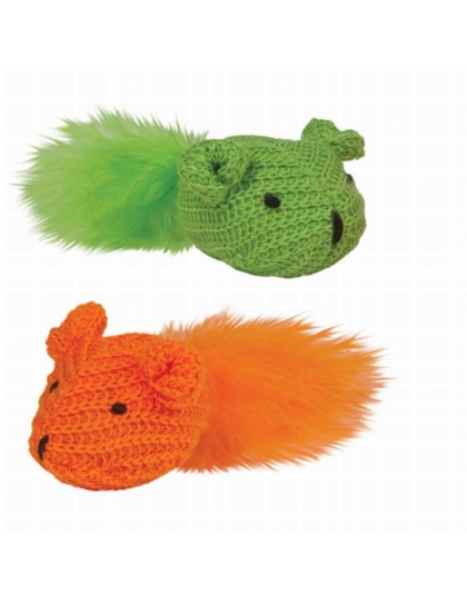 KB Knit Mouse with Feather 2Pk