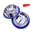 Etched Stainless Steel Dog Bowls with Blue Silicone Base