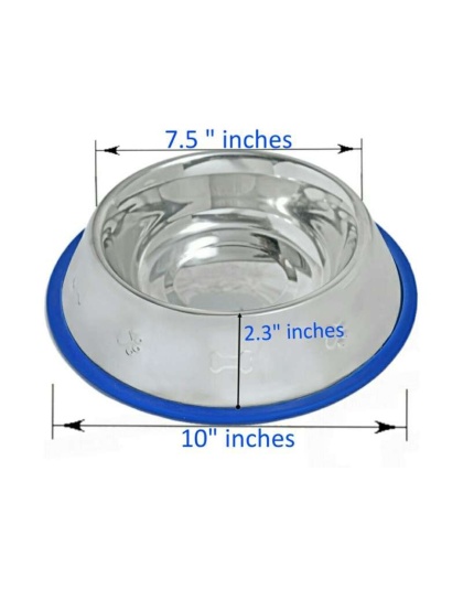 Etched Stainless Steel Dog Bowls with Blue Silicone Base