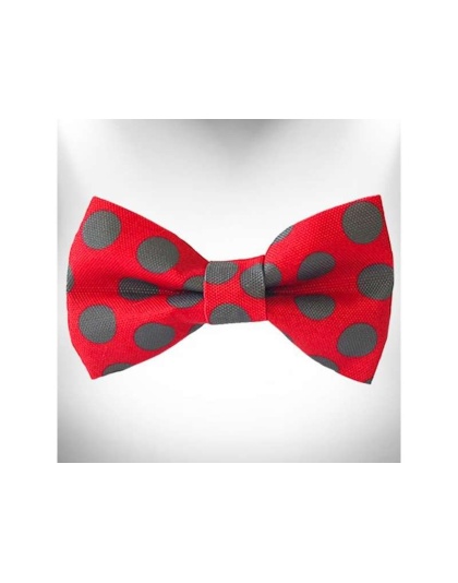 Grey Dot on Red - Polka Dot Dog Bow Tie