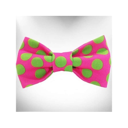 Green Dot on Pink - Polka Dot Dog - Neon Bow Tie