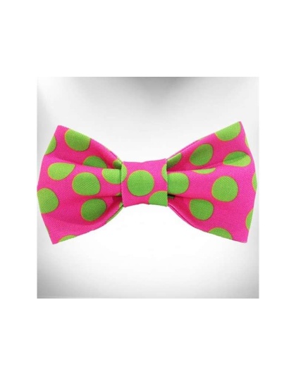 Green Dot on Pink - Polka Dot Dog - Neon Bow Tie