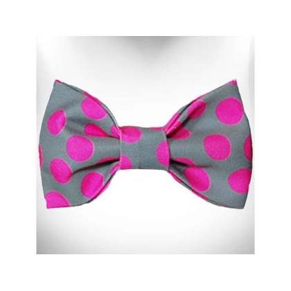 Pink Dot on Grey - Polka Dot Dog - Neon Bow Tie