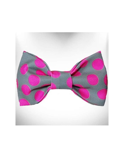 Pink Dot on Grey - Polka Dot Dog - Neon Bow Tie