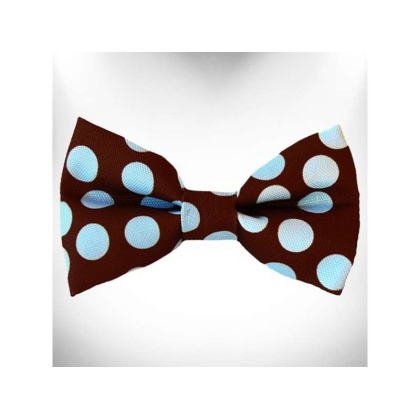 Blue Dot on Brown - Polka Dot Dog Bow Tie