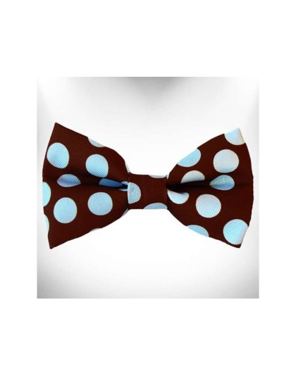 Blue Dot on Brown - Polka Dot Dog Bow Tie