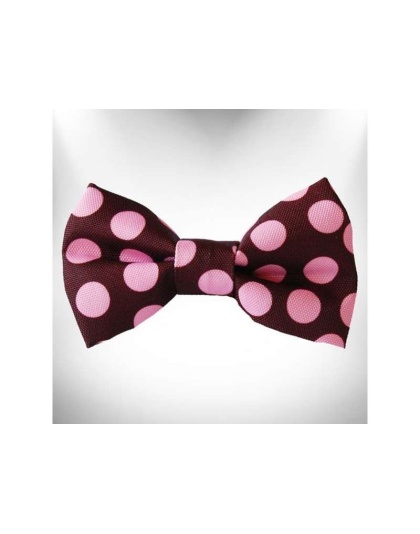 Pink Dot on Brown - Polka Dot Dog Bow Tie