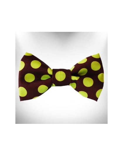 Green Dot on Brown - Polka Dot Dog Bow Tie