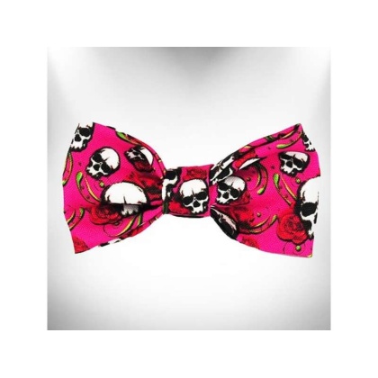 Pink Skulls n' Roses - Tattoo Dog Bow Tie