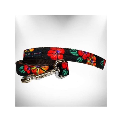 Flowers on Black - Dog Leash - REGULAR 1" width- 5' long