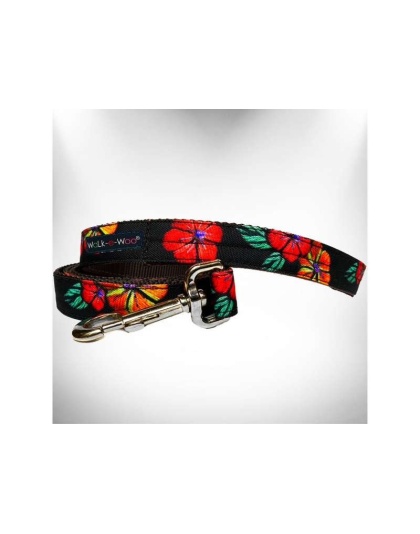 Flowers on Black - Dog Leash - REGULAR 1" width- 5' long