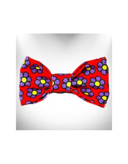 Purple Daisies on Red - Flower Dog Bow Tie