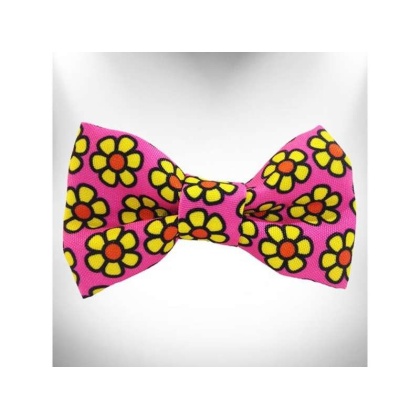 Yellow Daisies on Pink - Flower Dog Bow Tie