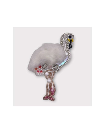 Beaded Fur and Rhinestone Flamingo- Dog Dress - Large