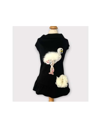 Beaded Fur and Rhinestone Flamingo- Dog Dress - Large