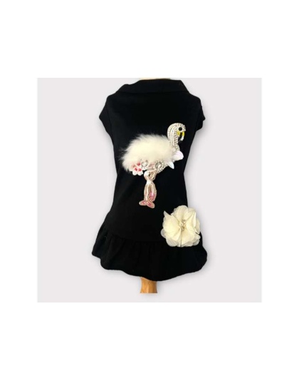 Beaded Fur and Rhinestone Flamingo- Dog Dress - Small