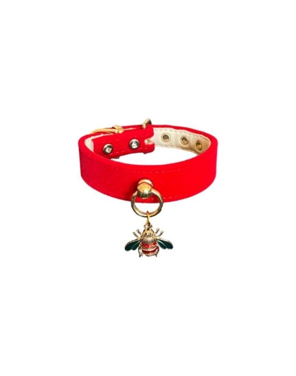 Red - Bee Mine Dog Collar - 10"