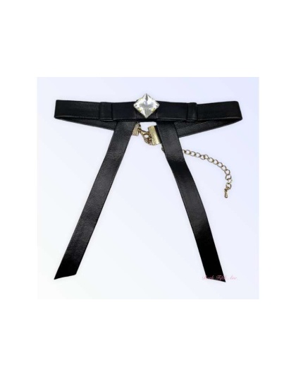 Black Vegan Leather Long Bow Necklace