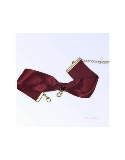 Burgundy Satin Bow & Pearl Necklace