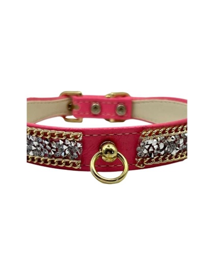 Pink - Chunky Rhinestone and Chain Collar - 10"