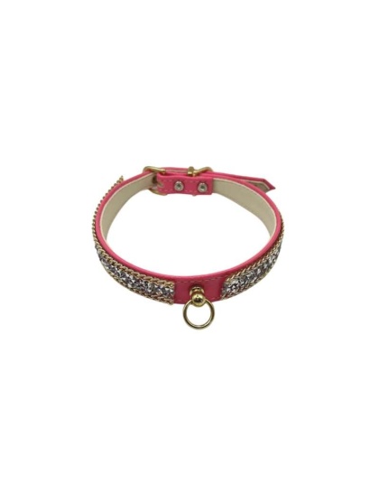 Pink - Chunky Rhinestone and Chain Collar - 10"