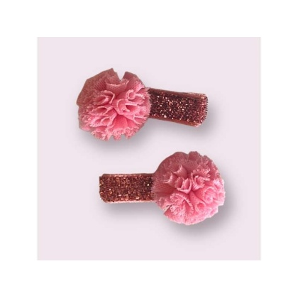 PINK - Mini Tulle Pom Pom Dog Hair Barrettes