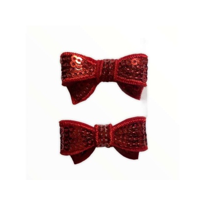 Red - Mini Sequin Hair Bow Clips