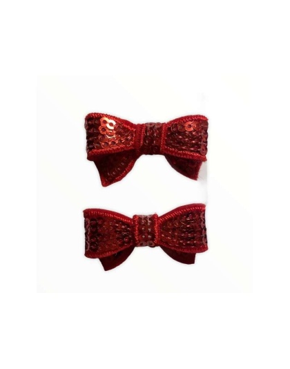 Red - Mini Sequin Hair Bow Clips