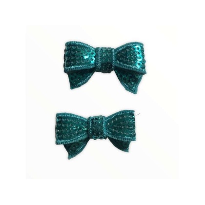 Teal - Mini Sequin Hair Bow Clips