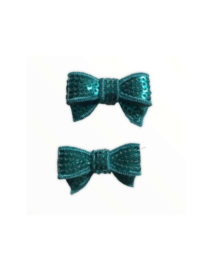 Teal - Mini Sequin Hair Bow Clips