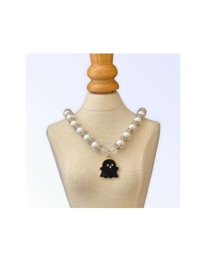 BLACK - My Fa-BOO-Lous Pearl Ghost Necklace - Large