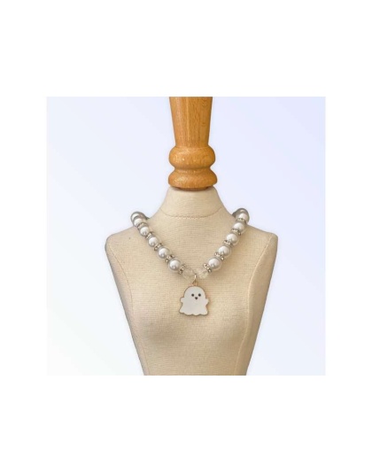 WHITE - My Fa-BOO-Lous Pearl Ghost Necklace - Medium