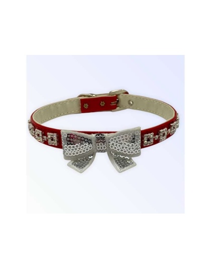 WHITE BOW - My Glam Holiday Bow Collar - Small