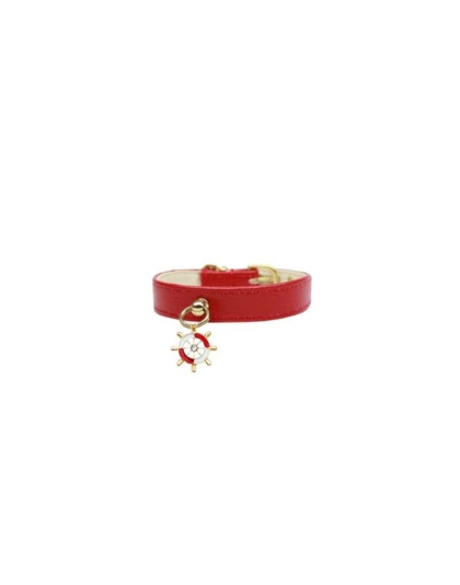 RED - Nautical Dog Charm Collar - 10"