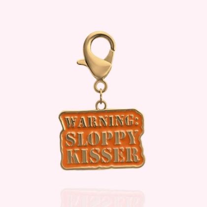 Gold - "Warning: Sloppy Kisser" Dog Collar Charm