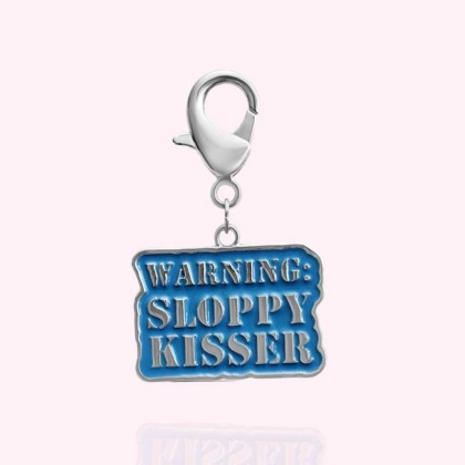 Silver - "Warning: Sloppy Kisser" Dog Collar Charm