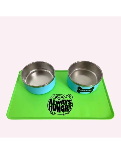 "Always Hungry" Green Dog Food Mat