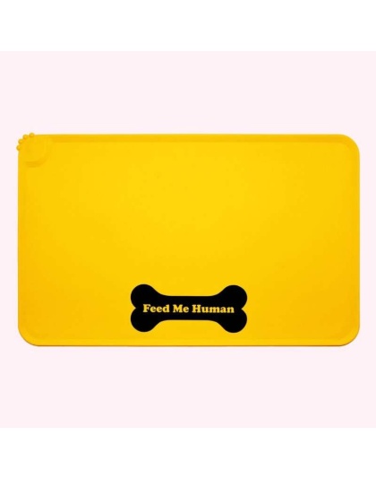 "Feed Me Human" Yellow Dog Food Mat