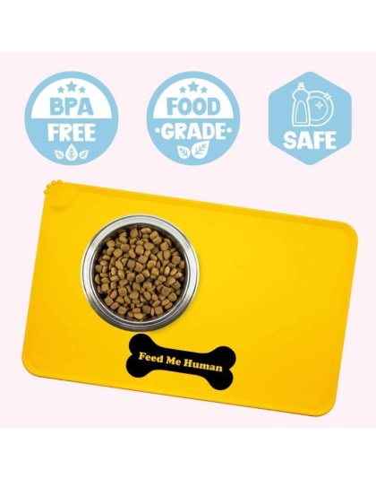 "Feed Me Human" Yellow Dog Food Mat