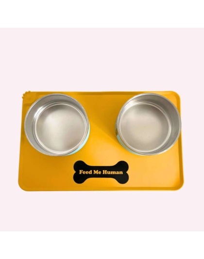 "Feed Me Human" Yellow Dog Food Mat