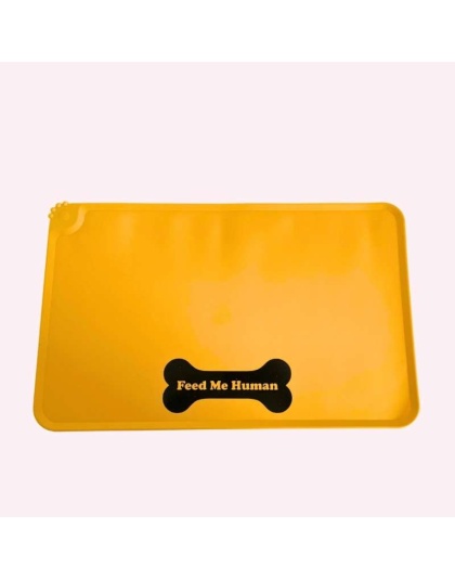 "Feed Me Human" Yellow Dog Food Mat