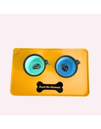 "Feed Me Human" Yellow Dog Food Mat