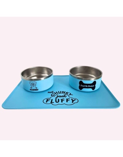 "Not Chunky Just Fluffy" Blue Dog Food Mat