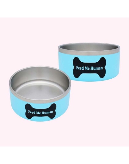 "Feed Me Human" Blue Food Bowl