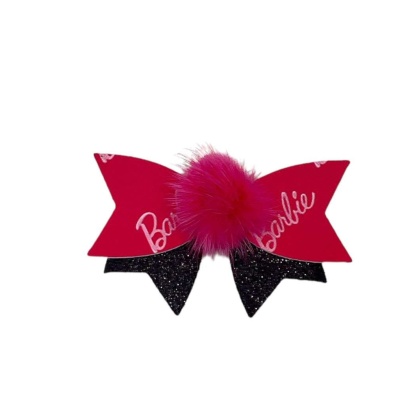 Mink Barbie Pom Bow- Dog Hair Barrette