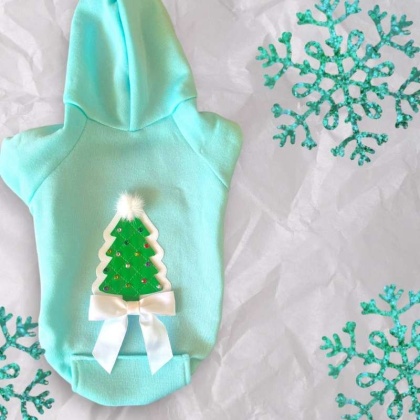 Quilted Christmas Tree Dog Hoodie - Medium