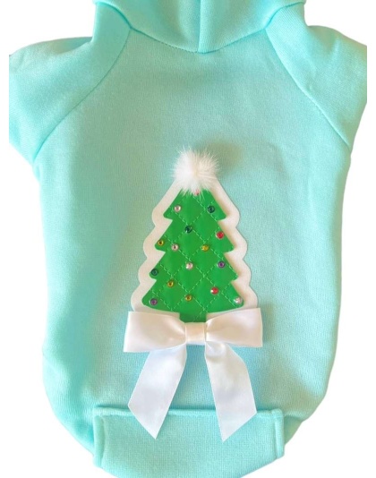 Quilted Christmas Tree Dog Hoodie - Medium