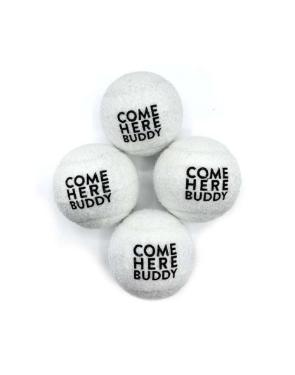 Set of 4 Come Here Buddy Tennis Balls in White