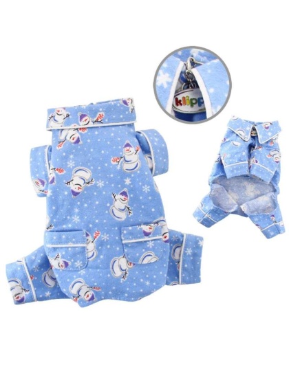 Light Blue - Snowman & Snowflake Flannel Pajamas with 2 Pockets - XS