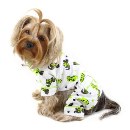 White - Playful Dinosaur Flannel Pajamas - M